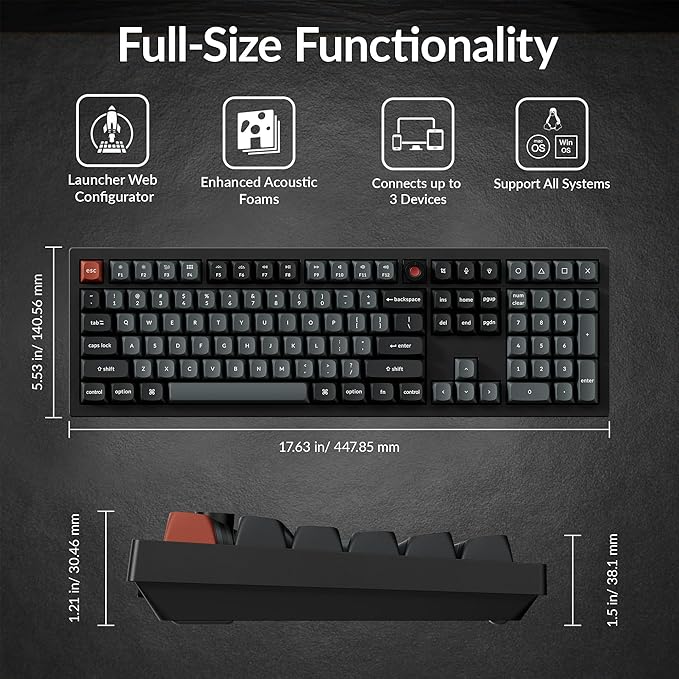 Keychron V6 8K Full Size Wired Mechanical Keyboard with Programmable Knob, 8000 Hz Polling Rate, OSA PBT Keycaps, Hot-swappable Super Red Switchs, RGB Backlit for Mac Windows Linux