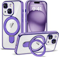 Compatible with iPhone 15 Case with Invisible Magnetic Ring Stand [Compatible with Mag-Safe] [Full Camera Lens Protector] Plating Clear Phone Case for iPhone 15 6.1", Purple