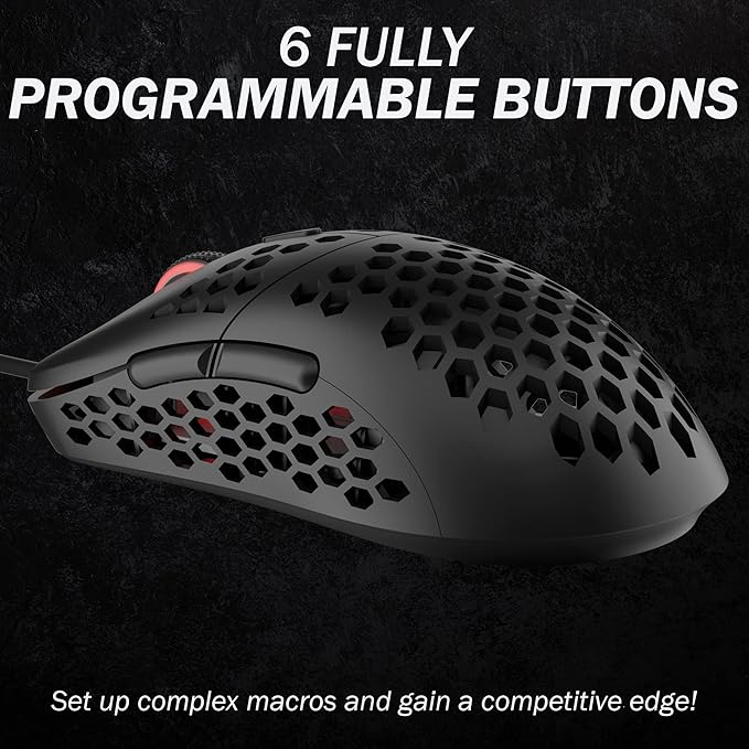 HK GAMING Mira M Ultra Lightweight Honeycomb Shell Wired RGB Gaming Mouse - Up to 12 000 cpi | 6 Buttons - 63g Only (Mira-M, Black)