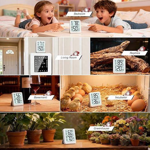 Antonki Room Thermometer, Digital Small Hygrometer Indoor Thermometer Humidity Gauge, Temperature Humidity Meter with Max/Min Record Monitor Sensor for Home, Plants - Battery Included