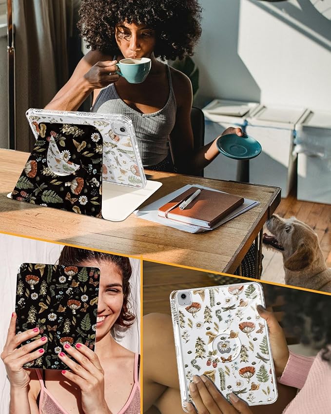 Shorogyt for iPad Air 11 Inch Case (Air M4 2026, 8th Gen/M3 2025/M2)/Air 5th Generation 2022/Air 4th Gen 2020/Pro 11 Inch Case Magnetic Stand for Women - Cute 360 Degree Rotating Covers Girls Plant