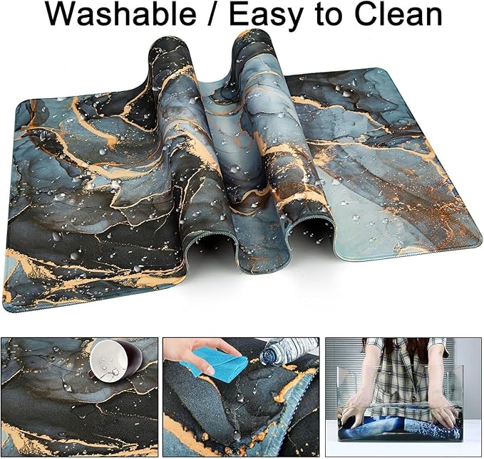 Mouse Pad + Desk Mat + Keyboard Wrist Rest + Coaster 4 in 1 Set, Cute Ergonomic Large Gaming Mousepad with Wrist Rest Support Desk Pad for Computer Laptop Office Home Decor-Marble 2