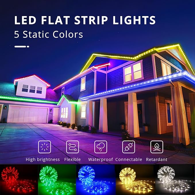 LED Rope Lights, 16.4 Feet Blue Flat Flexible Strip Light, Plug in Novelty Lighting, Connectable and Waterproof for Home Christmas Holiday Garden Patio Party Decoration