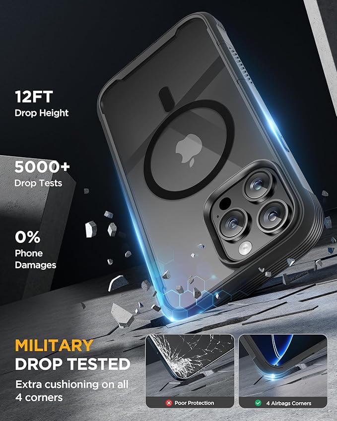 Miracase Magnetic for iPhone 16 Pro Max Case 6.9'' [Compatible with MagSafe] Full-Body Phone case with Built-in Glass Screen Protector& Camera Protector,Drop Proof 16 Pro Max Cover,Black
