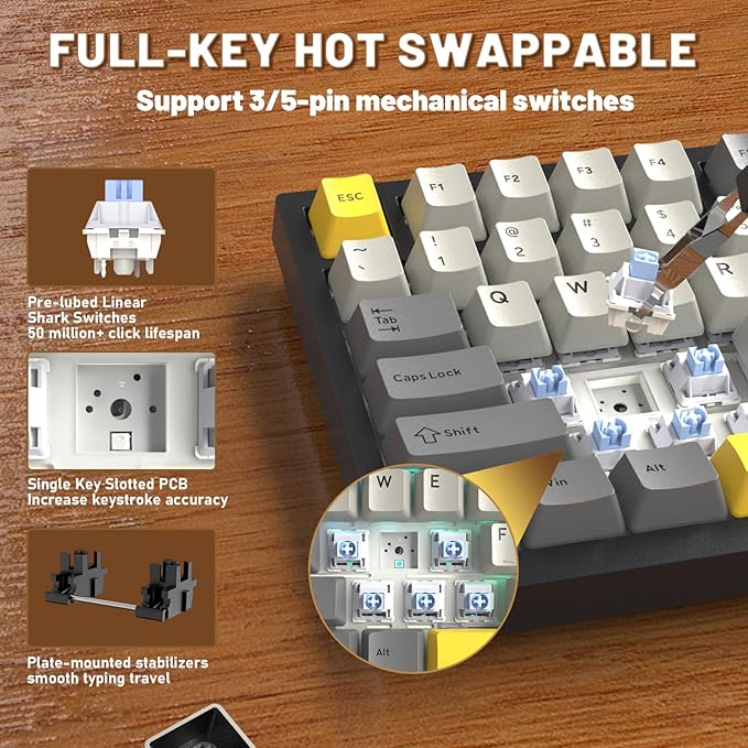 A.JAZZ Attack Shark X820Ultra 75% Wireless Mechanical Gaming Keyboard and Coiled Cable Hot Swappable 2.4GHz/Bluetooth/Wired Keyboard with Screen & Knob RGB Backlit Gasket Mount Shark Switch-Starblack
