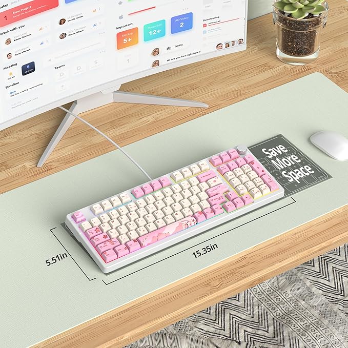 Fogruaden Pink Creamy Mechanical Keyboard with Number Pad, Hot Swappable RGB Gaming Keyboard, 98 Key Full Layout, Custom Gasket Mount, Red Switch, NKRO for Win/Mac