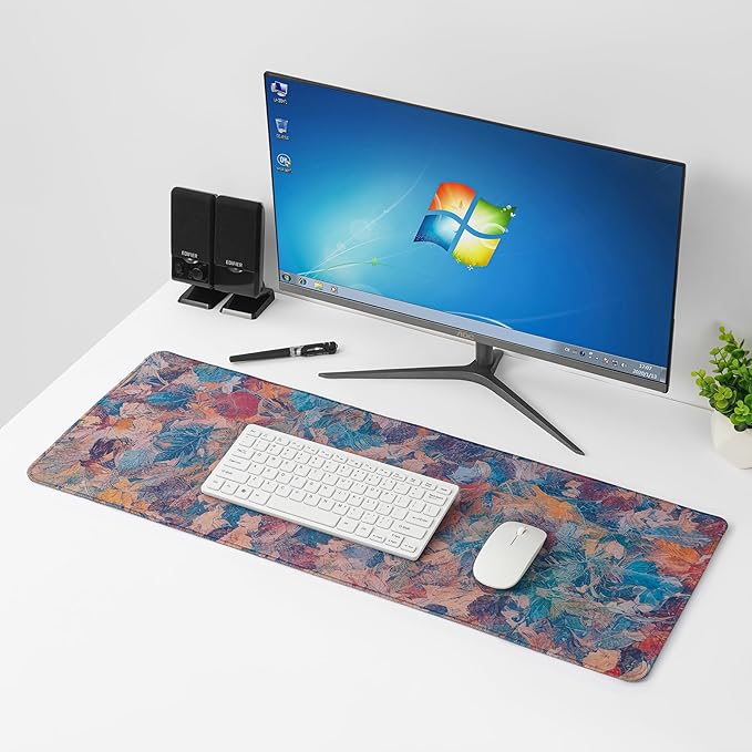 Colored Leaf Mouse Pad,Large Mouse Pad, Soft Rubber Base, Non-Slip Surface,31.5x11.8x0.12inch Long Computer Keyboard Mouse Mat,Office Desk Mat,Gaming Mousepad