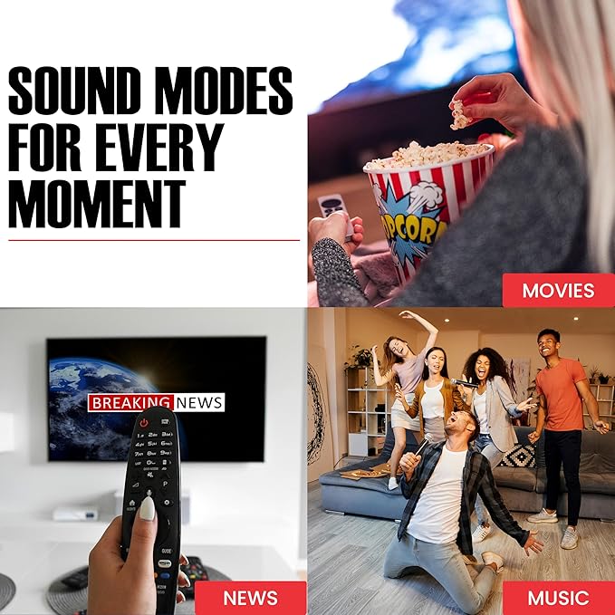 Audiosource 2.1 Soundbar, Wireless Subwoofer w/Dolby Atmos, Bluetooth Streaming for Smart TV and Multi-Devices, Compact Design, 240W Max Output, Remote Control Included, AS201