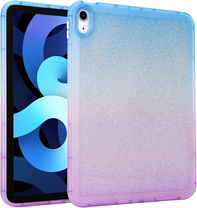for iPad Pro 12.9 inch Case 6th/5th/4th/3rd Generation (2022/2021/2020/2018) Glitter Translucent Frosted Clear Soft TPU Back Gradient Bling Cover Silicone Protective Shell, Blue & Purple
