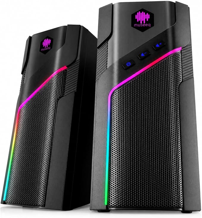 W-206RE RGB Desktop Speakers for Gaming PC, Bluetooth & USB Computer Speakers for Monitor and Laptop, Touch Control Stereo Speakers with 21 LED Light Modes