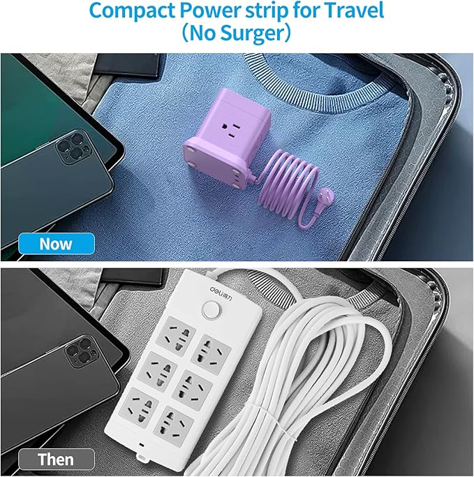 Cube Power Strip, FDTEK 4 Widely Spaced Outlet with 3 USB (1 USB C) Flat Plug Power Strips with Long Extension Cords Space Save Compact Portable for Travel Home Office Cruise (Purple) 5FT