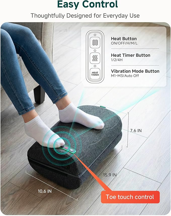 Vibration Foot Rest with Heat & Swing Function, Adjustable Ergonomic Footrest for Under Desk, 3 Graphene Heat Levels, 3 Massage Modes, Timer, Office & Home Relaxation Foot Stool