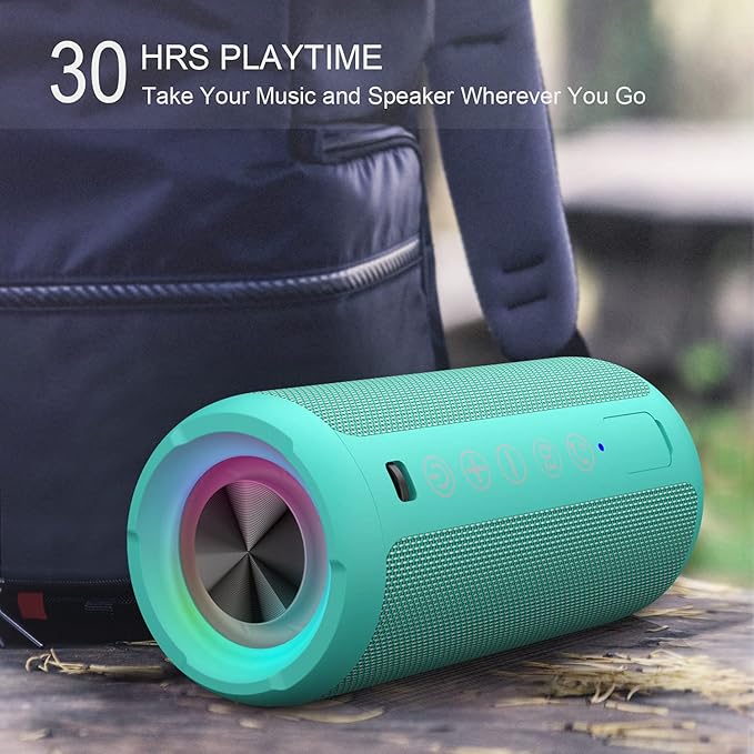 Ortizan Portable Bluetooth Speakers, IPX7 Waterproof Wireless Speaker with 24W Loud Stereo Sound, Outdoor Speaker with Bluetooth 5.3, Deep Bass, RGB Lights, Dual Pairing, 30H Playtime for Home
