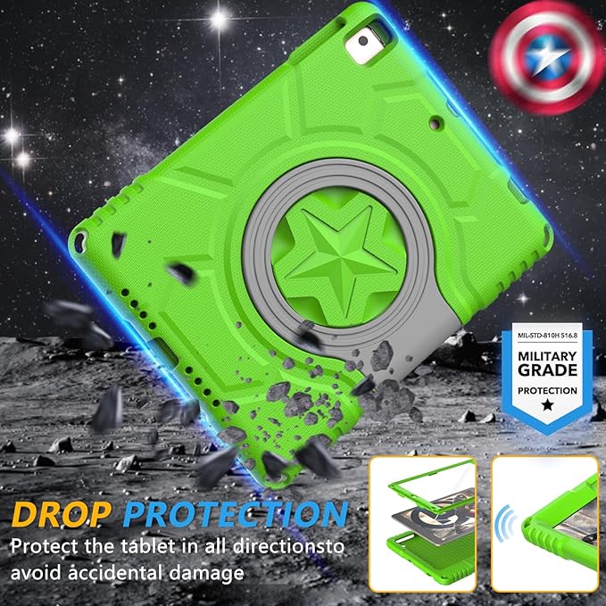 Kids Case for iPad 5th/6th Generation 9.7-inch 2017/2018 Release, Lainergie iPad Air 2 Case with Screen Protector, iPad Pro 9.7 Protective Cover Case Lightweight Shockproof with Handle Stand, Green