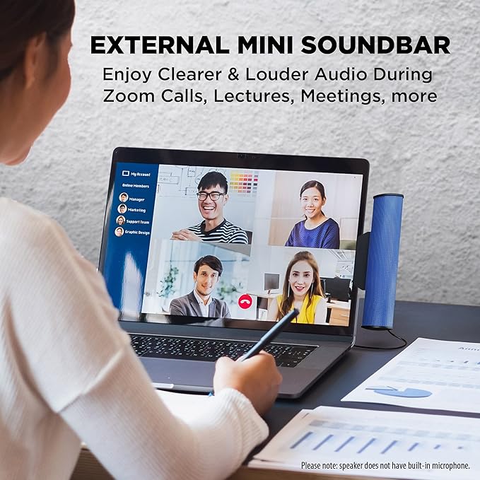 GOgroove SonaVERSE USB Speakers for Laptop Computer - USB Powered Mini Sound Bar with Clip-On Portable External Speaker Design for Monitor, One Cable for Digital Audio Input and Power (Blue)