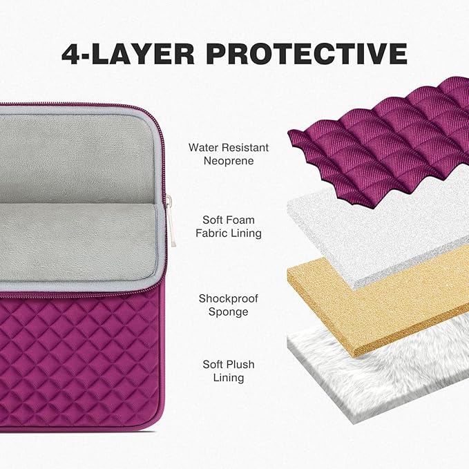 RAINYEAR 11 Inch Laptop Sleeve Diamond Foam Shock Resistant Neoprene Case Fluffy Lining Carrying Bag Compatible with 11.6'' MacBook Air Surface MacBook Neo A18 for 11" Computer Notebook (Rose Red)
