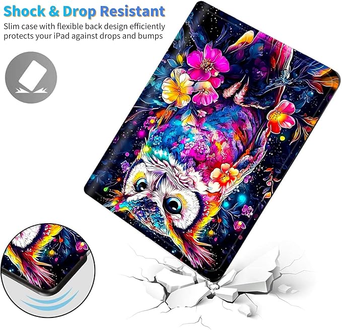 for Amazon Kindle Fire HD 10 (9th/7th/5th Generation, 2019/2017/2015 Release) 10.1" Tablet Case, Slim Kickstand Stand Leather Smart Cover with Auto Wake/Sleep, Flower Owl