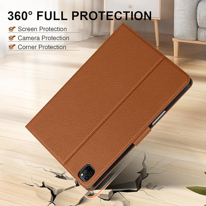 Genuine Leather Case for iPad Pro 13 inch (M5/M4) 2025/2024 with Pencil Holder | Slim Protective Cover with Adjustable Stand,Magnetic Closure,Auto Wake/Sleep, Premium Leather | Brown