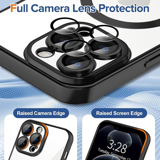 Hython Magnetic Clear for iPhone 12 Pro Case with Camera Lens Protector [Compatible with MagSafe] Luxury Plating Edge Slim Soft TPU Cover Protective Phone Case for iPhone 12 Pro 6.1", Matte Black