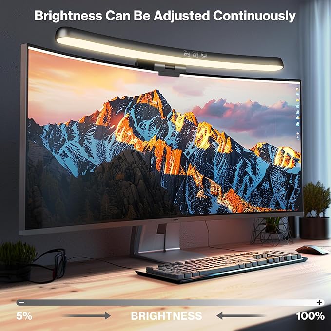 Monitor Light Bar, Curved Computer Monitor Lamp for Eye Caring LED Dimmable Screen Light Bar, 3 Color Temperature Mode Lights, Touch Control USB Powered Monitor Lamp for Desk/Office/Home/Game