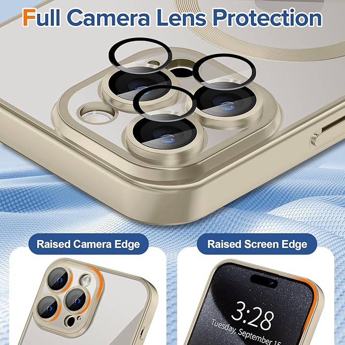 Hython Magnetic Clear for iPhone 15 Pro Case with Camera Lens Protector [Compatible with MagSafe] Luxury Plating Edge Slim Soft TPU Cover Protective Phone Case for iPhone 15 Pro 6.1", Matte Gray