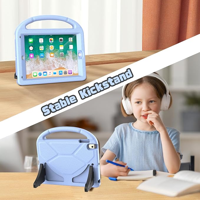 YIHE Shockproof Kids Case for iPad 6th/5th Generation (9.7 inch, 2018/2017), iPad Air 2/1 & Pro 9.7 | Durable Protective Cover with Built-in Screen Protector & Stable Stand, Light Blue