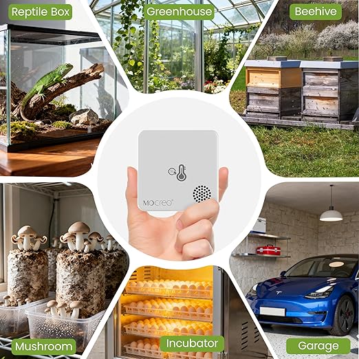 MOCREO WiFi Room Thermometer Hygrometer, Remote App Email Alert, 2 Years Data Export, 2 Years Battery, No Subscription, Wireless Temperature Humidity Sensor for Bedroom, Greenhouse, Basement