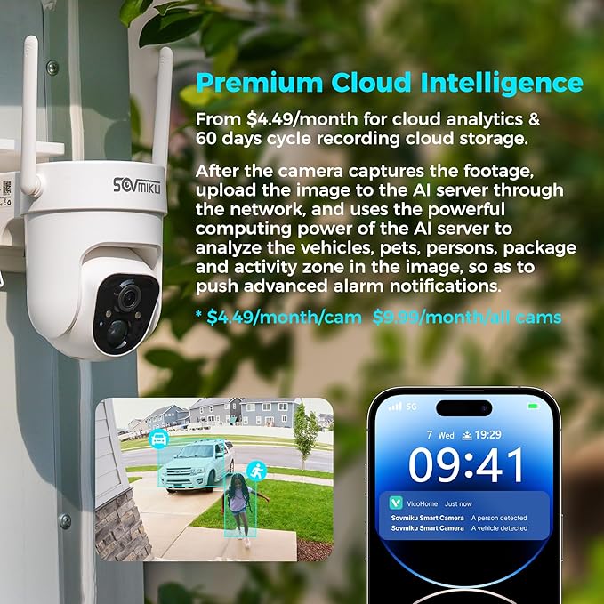 Vicohome 2CQ4 2K AI Solar Security Camera Wireless Outdoor,Battery Powered Cam, Color Night Vision,Two Way Audio, Motion Detection, Easy to Setup,Audible Flashlight Siren 180 Days Exchange Policy