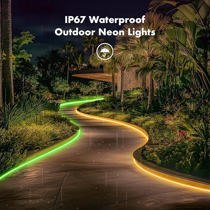 Neon Rope Lights,65.6FT RGB LED Strip Lights, App Control, IR Remote, Music Syncing, Outdoor IP67 Waterproof, Flexible Strip Cuttable for Bedroom, Gaming, Party(2 Rolls of 32.8FT)