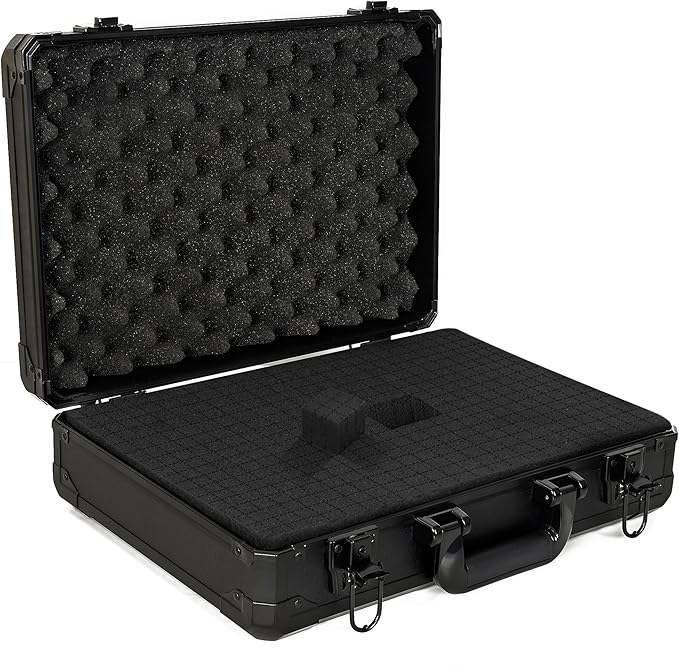 15 Inch Aluminum Carrying Case 15 X 11 X 4.3 Inch Ideal for Microphone & Camera Gear Transportation, DJ Mixer Case with Customizable Pre-Diced Foam, Black