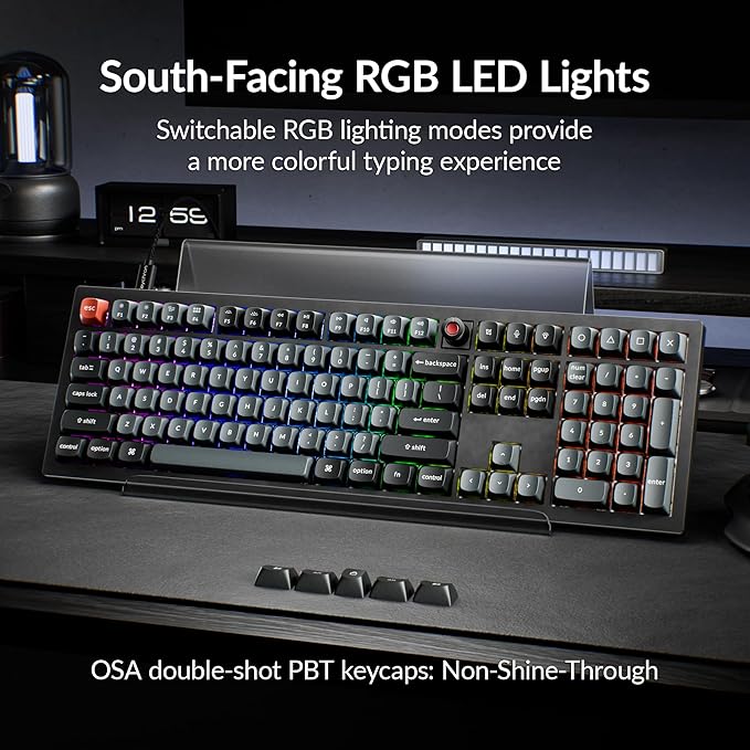 Keychron V6 8K Full Size Wired Mechanical Keyboard with Programmable Knob, 8000 Hz Polling Rate, OSA PBT Keycaps, Hot-swappable Super Red Switchs, RGB Backlit for Mac Windows Linux