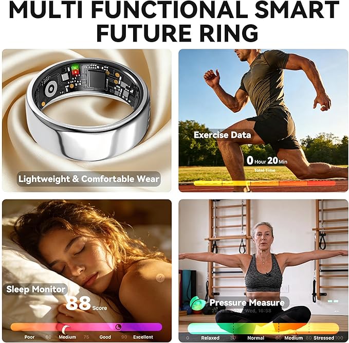 Smart Ring for Women Men,Fitness Tracker Ring,Heart Rate,Blood Oxygen,Step Tracker,Sleep Tracker,Meditation Assistance,No Subscription Fee,IP68 Waterproof Smart Ring for iphone&Android(Black 9)