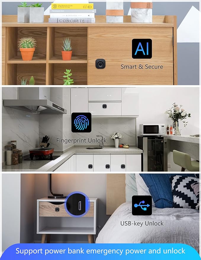 Bluetooth Fingerprint Cabinet Lock, Smart Biometric, Keyless Hidden, Child Safety Electric Lock