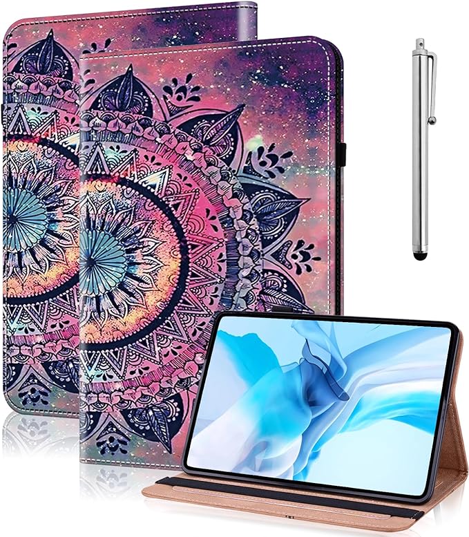 Case for iPad 9th/8th/7th Generation 10.2 Inch (2021/2020/2019), iPad Air 3 2019/ Pro 10.5 2017 Case with Auto Wake/Sleep & Elastic Band, Multi-Angle Viewing Stand Cover - Mandala