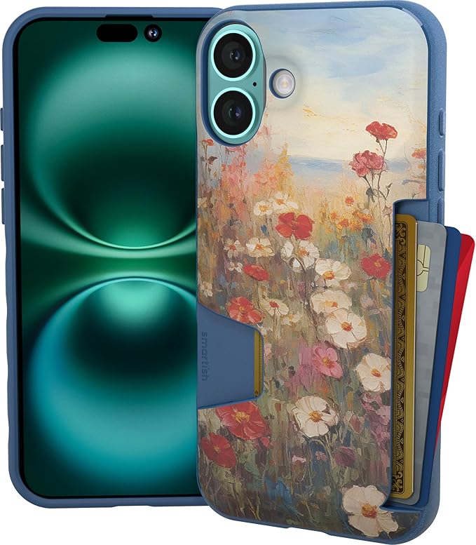 Smartish® iPhone 16 Plus Wallet Case - Wallet Slayer Vol. 1 [Slim + Protective] Credit Card Holder - Drop Tested Hidden Credit Card Slot Cover for Apple iPhone 16 Plus - Wildflower Fields