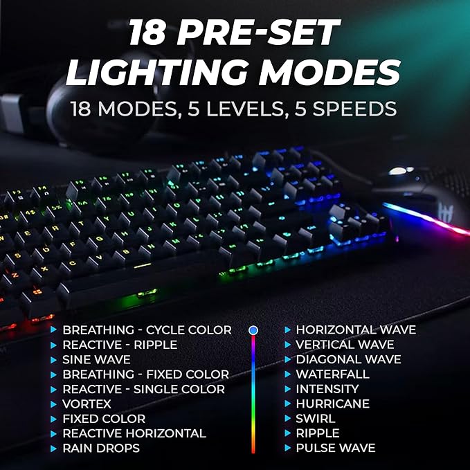 TECWARE Phantom+ 87 Mechanical Gaming Keyboard | RGB LED Backlit | Hot Swappable Wraith Brown Switches | 87 Key TKL Layout | Thocky Sound Profile | Detachable USB-C Wired | Black