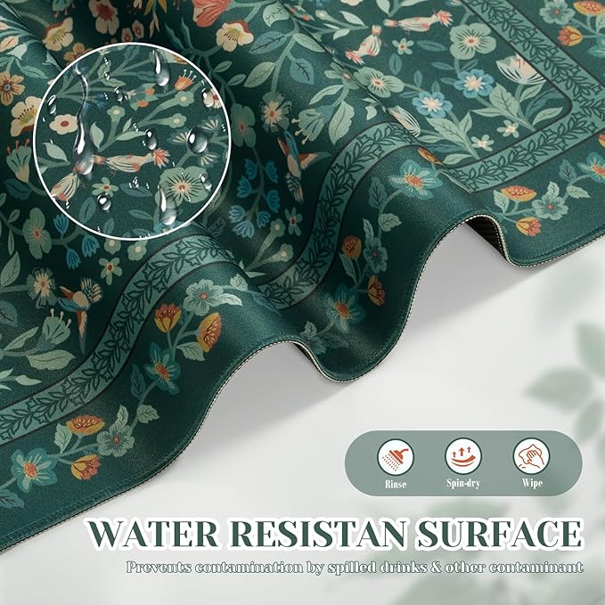 iCasso Aesthetic Floral Desk Mat, L Mouse Pads, Anti-Slip Retro Mousepad with Stitched Edges, Waterproof Computer Pad 11.8"x31.5", Desk Accessories Office Decor for Women(Deep Green)