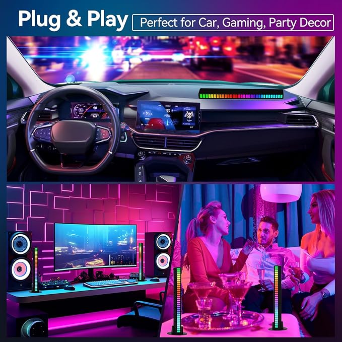 Smart RGB Rhythm Light Bar with 32 LEDs, Music Atmosphere Rhythm Light with 18 Colors & 8 Dynamic Modes, USB Powered RGB Sound Control Light for Bedroom, Party, Gaming, and Car Decor