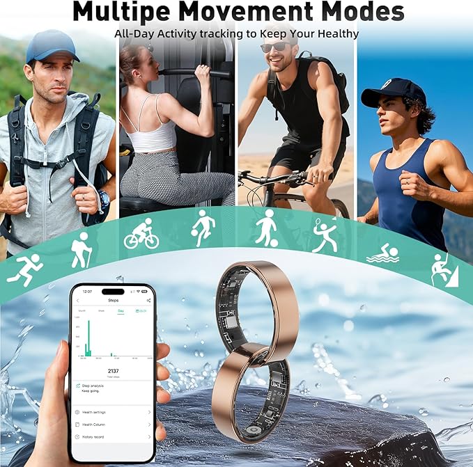 Smart Ring with Sleep Monitoring, Step Counting, Heart Rate, Blood Oxygen for iOS and Android, No Subscription Fee, IP68 Waterproof Health Tracker (Black, 9)