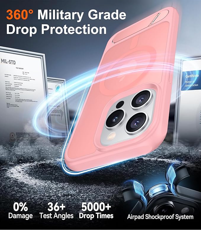 Magnetic Compatible with iPhone 15 Pro Case, [Built-in Invisible Kickstand][Compatible with MagSafe][Military Grade Shockproof] Slim Translucent Matte Phone Case for iPhone 15 Pro 6.1"