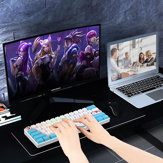 60 Percent Keyboard Mechanical RGB Backlit Wired 60% Gaming Keyboard Blue with PBT Keycaps for Windows PC Gamers (Sea/Red Switch)
