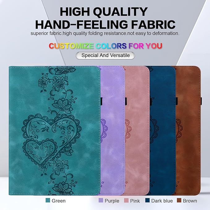 Case for iPad Air 11 Inch 8th/7th/6th Generation (M4/M3/M2) 2026/2025/2024, iPad Air 5th/4th Case 10.9 Inch 2022/2020 Embossed PU Leather Stand Shockproof Cover with Pencil Holder, Green