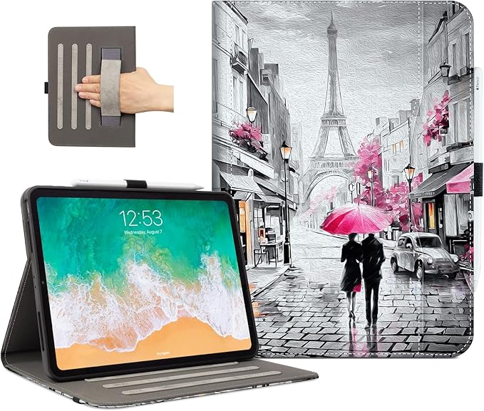 Lokigo New for iPad Air 13 inch Case (M3 2025 / M2 2024) / iPad Pro 12.9 inch Case (6th/5th/4th/3rd Generation 2022/2021/2020/2018), with Pencil Holder & Auto Wake/Sleep, Lover in Paris