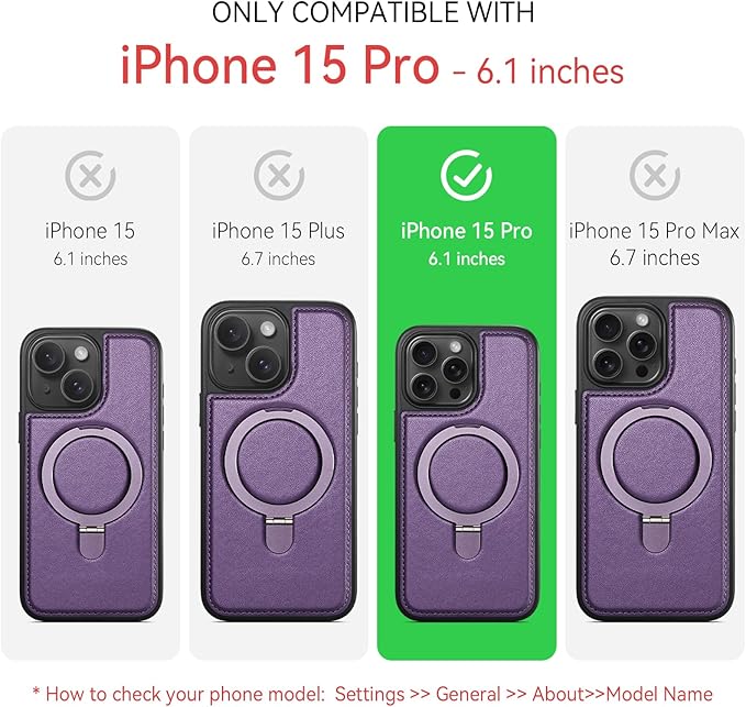 Compatible with iPhone 15 Pro Case with Stand, Compatible with MagSafe, Slim PU Leather & Durable TPU Protective Cover Drop-Proof with Tempered Glass Screen Protector 6.1", Purple
