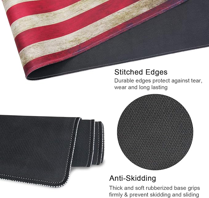 Meffort Inc Extra Large Extended Gaming Desk Mat Non-Slip Rubber Pads Stitched Edges XXL Mouse Pad 35.4 x 15.7 inch - USA Flag