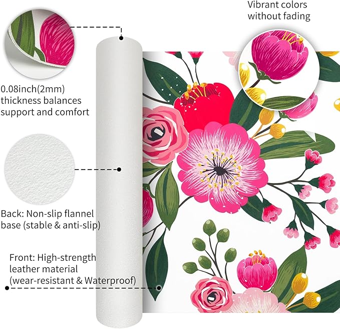 Bloss Pink Floral Desks Mat,Clearance Overstock Limited Stock Discontinued Size 31.5x15.7Inch Large Mouse Pad,Anti-Slip Computer Desk Pad,Keyboard and Mouse Pad,Pink Keyboard Protector Pad Mat