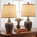 21" Table Lamps for Bedroom Set of 2 Small Farmhouse Bedside Lamps for Living Room Rustic Cottage Jar-Shaped Lamp for Nightstand Retro Brown Finish,Bulbs Not Included ﻿
