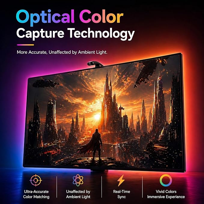 AOC TV Lights that Change with TV LED Backlight that Sync for 32-50 inch TVs, RGB Changing Strip Light with Sensor, Living Room Decor, Gifts for Men Gamers, Smart App Control, DIY Mode, 11.5FT