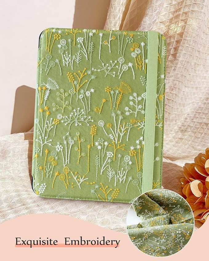 Uppuppy for iPad Air 13 Inch Case M3 2025/M2 2024, for iPad Pro 12.9 Case 6th/5th/4th/3rd Gen- Women Girls Cute Embroidered Folio Stand Cover with Pencil Holder & Card Slot Design Girly Kawaii Plants