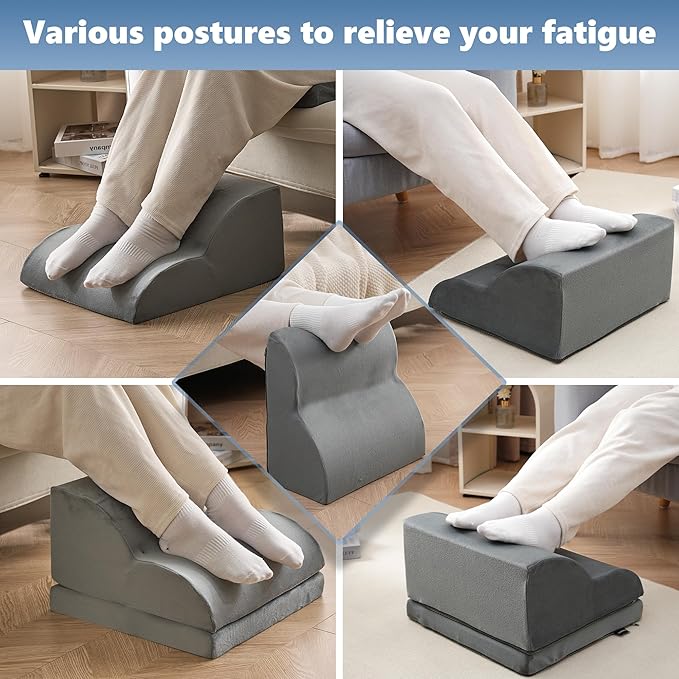Removable & Washable Foot Rest for Under Desk, 2-Tier Adjustable Foot Stool for Office and Home, Ergonomic Footrest for Seating Comfort at Work/Study (Machine Washable Cover-Gray)